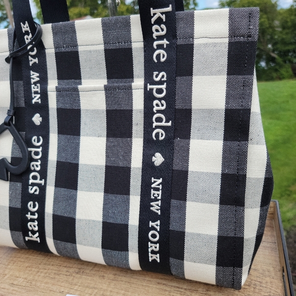 ♠️Kate Spade Gingham Large Canvas Tote Black NWT - Picture 3 of 12